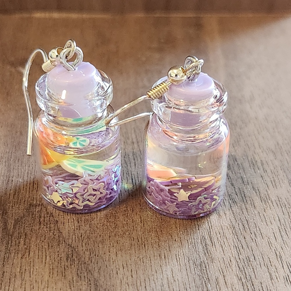Handcrafted Beach in a Bottle Purple Tone Dangle Drop Earrings NEW Summer Lobe